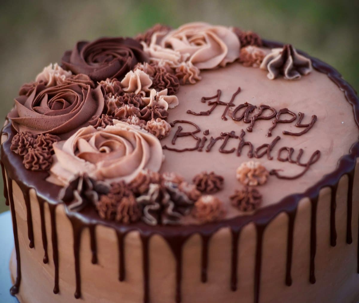Chocolate birthday cake with icing roses, a classic way to celebrate turning another year older