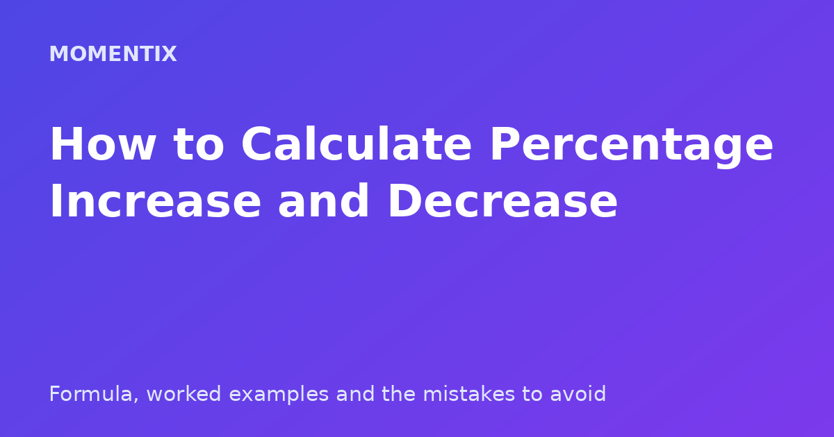 Title card for a guide to calculating percentage increase and decrease with the formula and worked examples